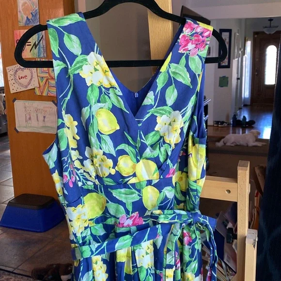 PLUS Lemon Belted Pleated cotton Dress - 14 - Picture 14 of 14